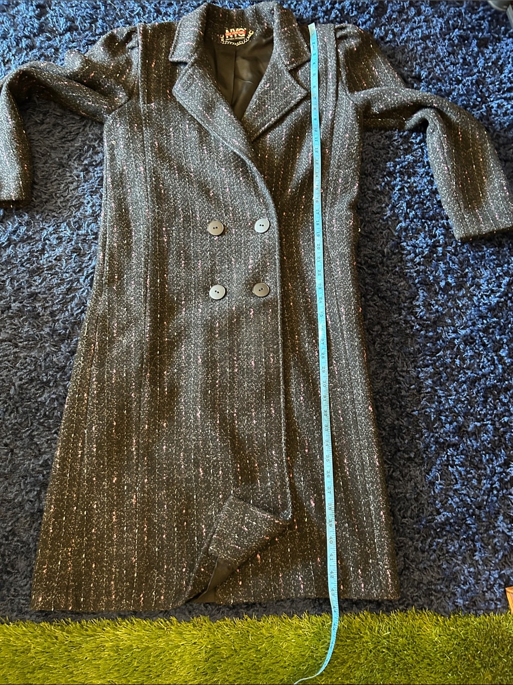 Vintage New York Girl Black/Pink Tweed Double-Breasted Women's Coat - Picture 13 of 14